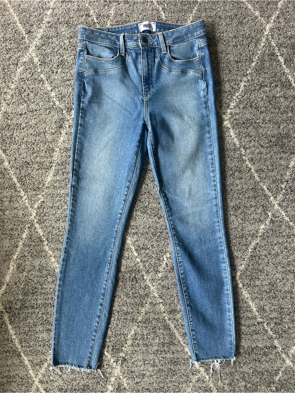 PAIGE Hoxton Ankle Skinny Jeans Raw Hem Light Blue Soft 28 x 27